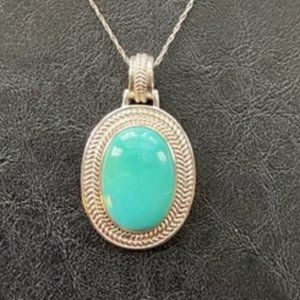 Vintage Sterling Silver necklace with turquoise large pendant